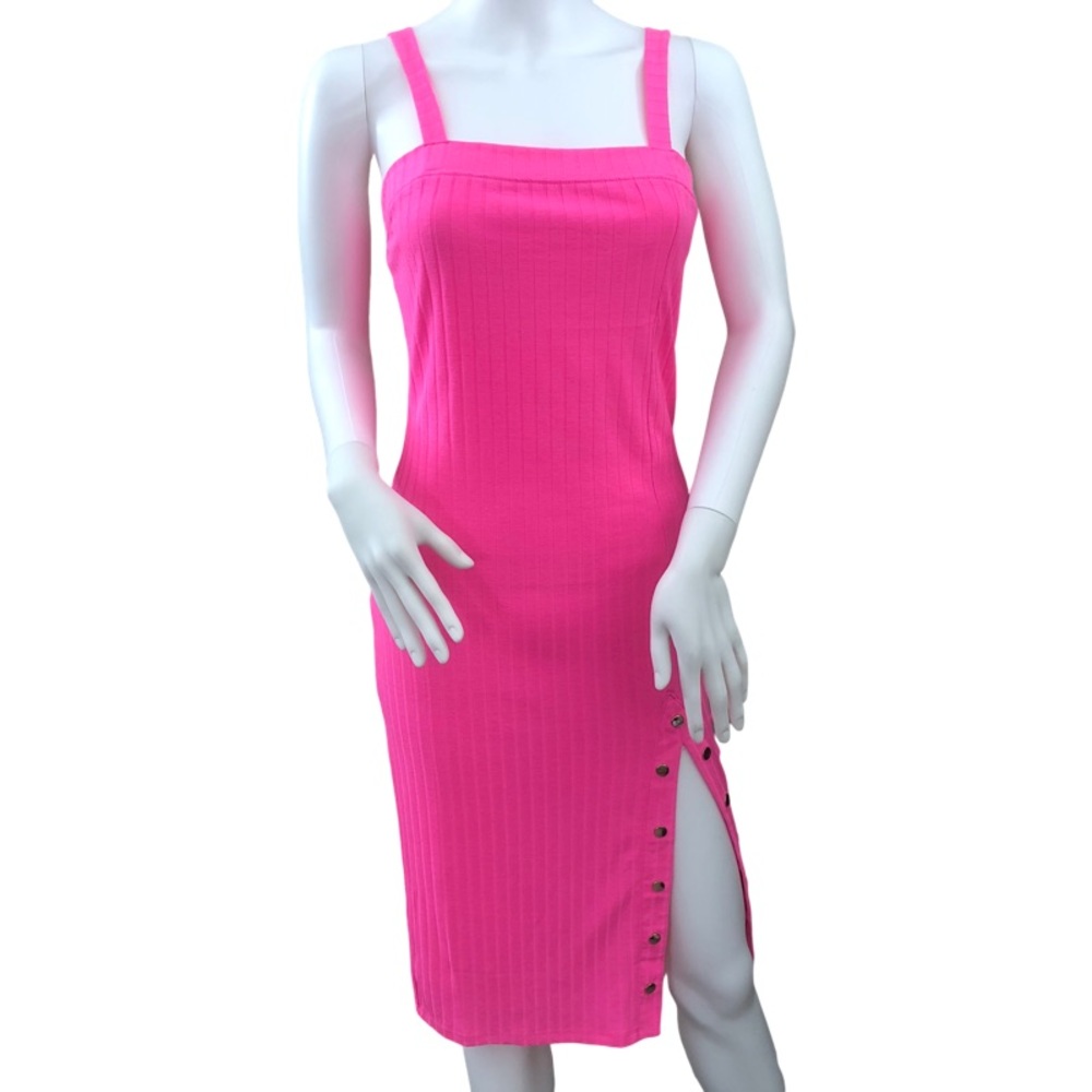 HAUTE MONDE Medium Hot Pink Ribbed Tank Midi Bodycon Pencil‎ Dress Barbie Y2K